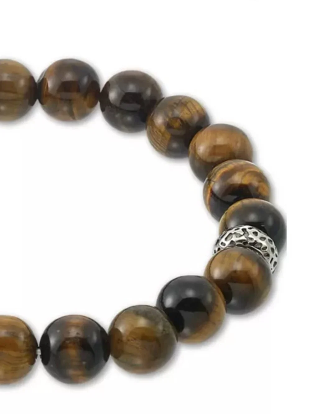 Mens Tiger's Eye (10mm) Stretch Bracelet in Stainless Steel